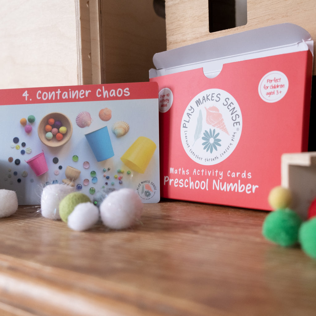 A pack of Play Makes Sense Maths Activity Cards aimed at teaching preschool children about numbers