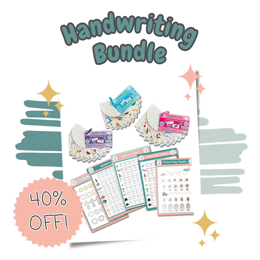 Handwriting bundle with various educational materials on a white background